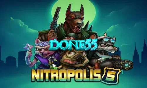 Nitropolis 5 slot game interface showing the intense city war theme